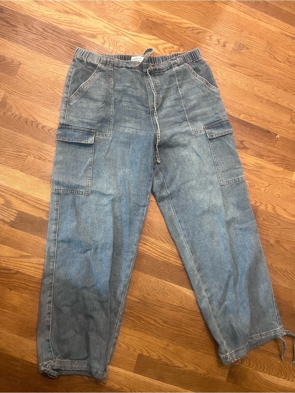 Womens Casual Cargo Jeans - Blue XL drawstring